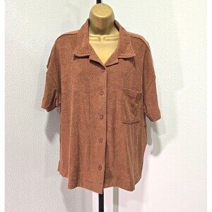NWT Ascot Hart Brown Terry Button Top  Womens L Boxy Lagenlook Minimalist Goblin